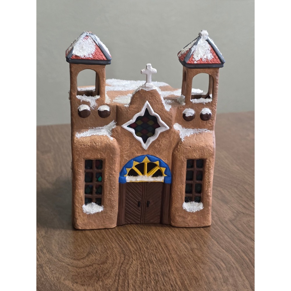 Vintage 1995 Michele Jean Southwest Adobe Church Terracotta Snow Luminary fall